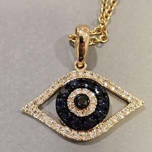 Breathtaking 14k Diamond And Sapphire Evil Eye Pendant Necklace